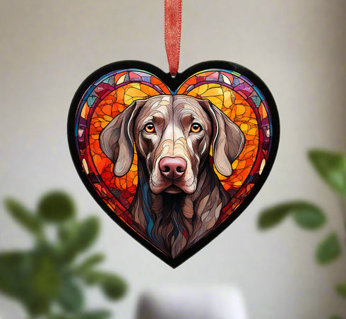 Weimaraner Stained Glass Effect Heart Suncatcher